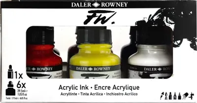 Immagine prodotto di Daler Rowney FW Cardboard Box Starter Set Set di inchiostri acrilici 6 x 29,5 ml