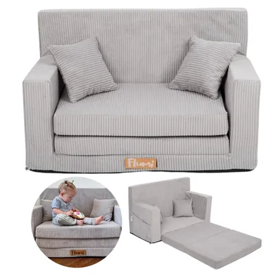 Produktbild von Flumi Kindercouch Kindersofa Spielsofa mit Schlaffunktion für Kinderzimmer -Schlafsessel mit Bettfunktion - Kordsamt grau
