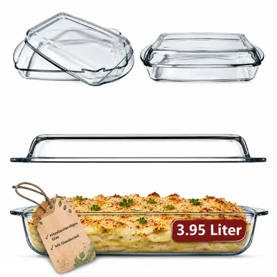 Produktbild von BigDean Auflaufform mit Deckel 3,95L – rechteckige Glasauflaufform, hitzebeständig & feuerfest – Ofenform für Lasagne, Fleisch & Aufläufe