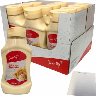 Produktbild von Jeden Tag Delikatess Mayonnaise 80 % 12er VPE (12x500 ml Flasche) + usy Block