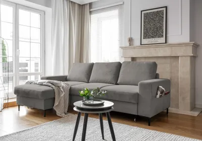 Produktbild von MIUFORM Lofty Lilly - Ecksofa mit Bettfunktion und Bettkasten L-FORM LINKS - 236x148cm - Hellgrau - Sofa Schlafsofa Couch