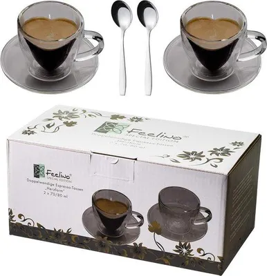 Produktbild von Famanu Espressotassen aus Glas, doppelwandig, Set von 2, 70 ml, transparent