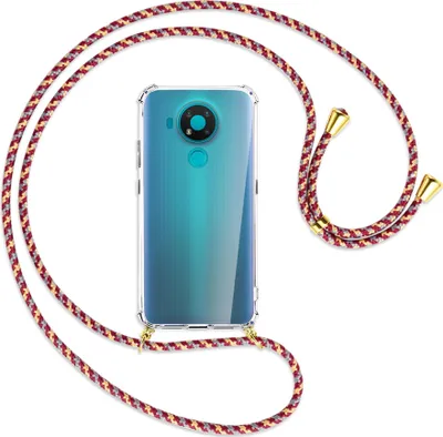 Produktbild von Handykette Backcover-Schutzhülle mit Band (Metall goldfarben) für Nokia 3.4 - weinrot/gelb/grau