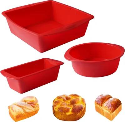 Produktbild von Silikonbackformen Set 3 Stück, Rechteckig und Rund, Antihaft, Wiederverwendbar, für Brot und Kuchen in Küche