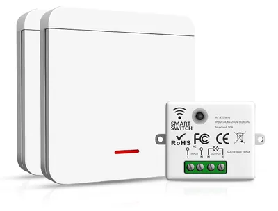 Image de Interrupteur sans fil 433 MHz, 2 interrupteurs, 1 récepteur, 10A, sans fil, sans batterie, pour intérieur et extérieur