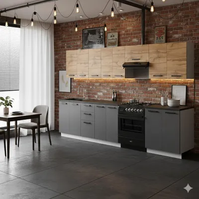 Zdjęcie produktu dla ULWEHOME Meble kuchenne Zestaw mebli kuchennych Kuchnia Milan 320cm | szafka • regał • blat • aneks kuchenny • nowa kuchnia | Antracyt/Dąb Wotan 3,2 m