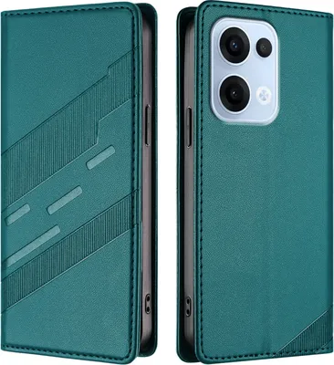 Image de Etui pour Oppo Reno13, étui portefeuille en cuirPolyuréthaneavec fente pour cartes et fonction stand Grün