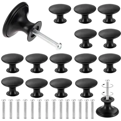 Produktbild von 16 Schrankknöpfe, Möbelknöpfe, Schubladenknöpfe, Kommodenknöpfe, Küchenschrankknöpfe, inklusive Schrauben, 3 x 2,1 cm, für Schlafzimmerschränke, Aufbewahrungsschränke, Badezimmerschränke (schwarz)