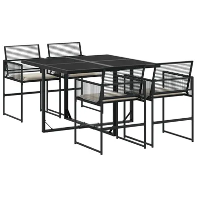 Obrázek produktu pro vidaXL 5dílný zahradní jídelní set s polštáři Black Poly Rattan