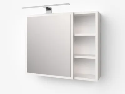 Obrázok produktu pre Skrinka do kúpeľne so zrkadlom a LED osvetlením, biela. Skrinka so zrkadlom a policami, zrkadlo do kúpeľne, skrinka na lieky do kúpeľne, nástenná skrinka so zrkadlom