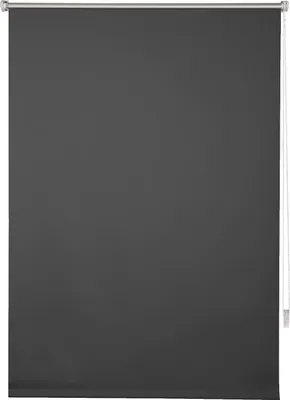 A dark gray roller blind is shown, fully extended.