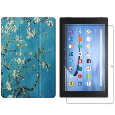 Produktbild von 2in1 Tablet Set für Amazon Fire HD 10 / HD 10 Plus 11. Generation 2021 10.1 Zoll mit Magnet Cover Auto Sleep/Wake Ruhemodus + Schutzfolie Hülle Smart Case Hartglas
