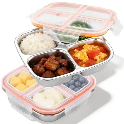 2er-Set Edelstahl-Lunchbox 600 ml, 4 Fächer, auslaufsicher
