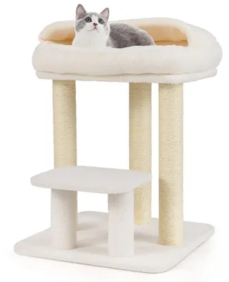 Image de Arbre à chat avec poteaux en sisal et perchoir supérieur en peluche, blanc