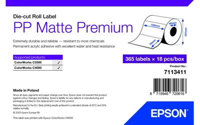 Produktbild von Epson 7113411, Weiß, Selbstklebendes Druckeretikett, Gestanztes Etikett, Rolle, Tintenstrahl, Acryl