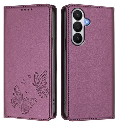 Image de Étui en cuir pour Samsung Galaxy S26, motif papillon, étui portefeuille à rabat avec support, violet