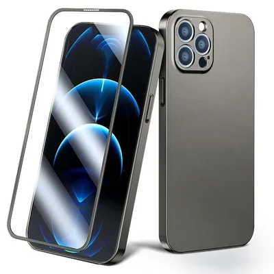 Image de 360° Full Case Coque pour téléphone portable Protection avant + arrière + verre de protection Protection d'écran compatible avec iPhone 13 Pro Max Gris