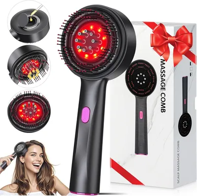 Produktbild von Elektrischer Kopfmassagegeräte, Haarbürste, Kopfhaut Massagebürste, Rotlicht Haarmassagebürste,  3 Modi, Ölspender für Haare, 360° Knetmassage