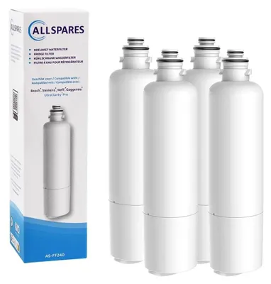 A product shot of refrigerator water filters and their packaging.
