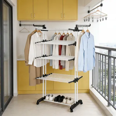 Produktbild von 5 Ebenen Wäscheständer Turm,Platzsparender Turmwäscheständer mit Faltbaren Flügeln,Edelstahl Standtrockner Wäscheturm ür Wohnung, Balkon & Garten