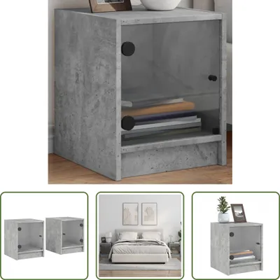 Produktbild von The Living Store Nachttische mit Glastüren 2 Stk. Betongrau 35x37x42 cm
