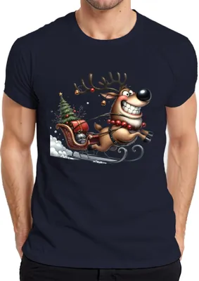 Produktbild von Lustiges Rentier Schlitten Weihnachten Geschenk Retro Herren T-Shirt, Navy, XL