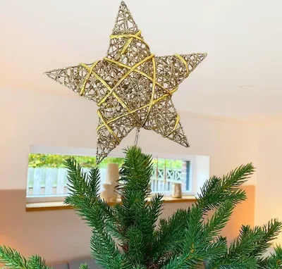 Produktbild von Christbaumspitze Stern Gold Glitzer Weihnachtsbaumspitze Tannenbaumspitze 22cm