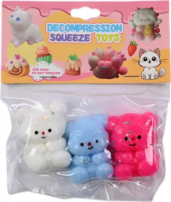 Image de Lot de 3 ours anti-stress Squishy - Jouets sensoriels - Détente pour enfants et adultes