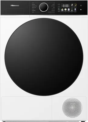 Produktbild von Hisense Freistehender Wäschetrockner mit Wärmepumpe, 8 kg, Freistehend, Frontlader, Wärmepumpe, Weiß, Drehregler, Touchsteuerung, Rechts