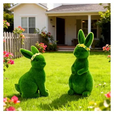 Produktbild von Beflockter Osterhase aus Harz für Innen- und Außenbereich