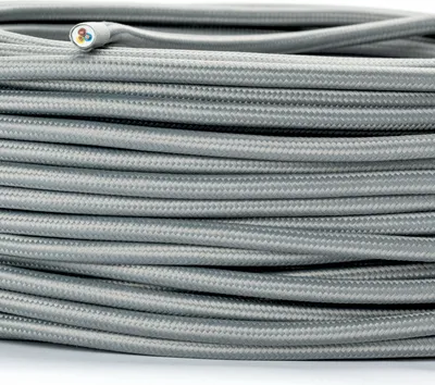 Immagine prodotto di Cavo tessile per lampade YML a 3 fili, (3x 0,75 mm) Cavo elettrico tessile rivestito con conduttore di terra per lampade, grigio, 1 m