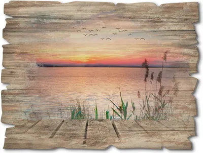 Produktbild von ARTland Holzbild Vintage Der See in den Farben der Wolken Größe: 40x30 cm