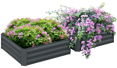 Produktbild von 2er Set Pflanzkasten, Blumenkasten, Blumenkübel für Garten, Terrasse, Verzinkter Stahl, 100 x 100 x 30 cm, Dunkelgrau