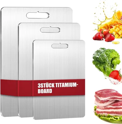 Obrázek produktu pro Sada nerezových krájecích desek - 3 kusy pro kuchyň a venkovní použití