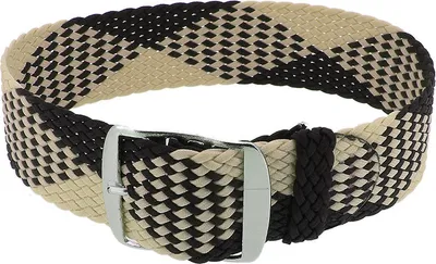 Produktbild von Minott Uhrenarmband in schwarz-beige mit Dornschließe geflochten 32473, Stegbreite:22mm, Schließe:Silbern