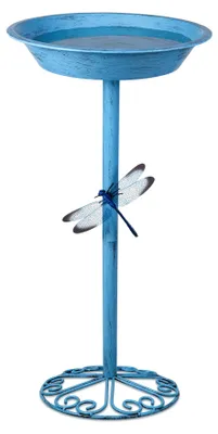 Productafbeelding van Vogelbad 65 cm, metaal, blauw, met libel, voor tuin