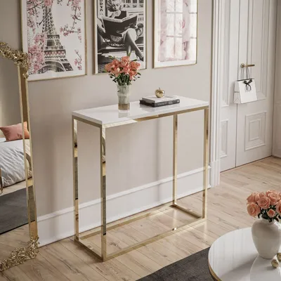 Produktbild von Konsolentisch MODERN GOLD CHROM 80 cm Gold Chrom / Weiß Hochglanz