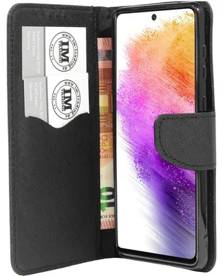 Productafbeelding van Telefoontasje, elegant design, compatibel met SAMSUNG GALAXY A73 5G, telefoonhoesje, etui, portemonnee, beschermhoes met standaardfunctie, kaarthouder, zwart