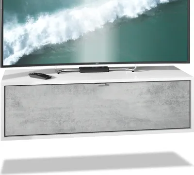 Produktbild von Vladon TV Board Lana 100 Hängeschrank Lowboard 100 x 29 x 37 cm,  Germany, Korpus in Weiß matt, Fronten in Beton Oxid Optik | Große Farbauswahl