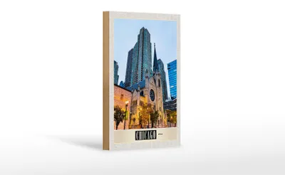 Produktbild von Holzschild Reise 12x18 cm Chicago Amerika Stadt Hochhaus Urlaub