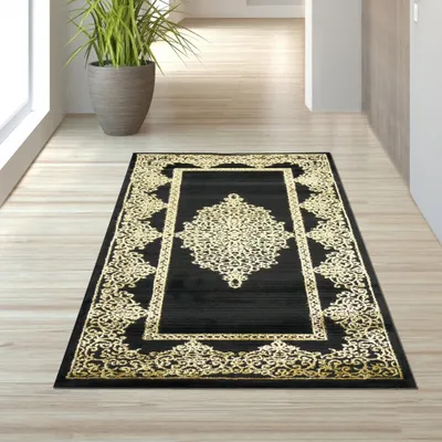 Produktbild von Wohnzimmerteppich Ornamente in schwarz gold Größe - 80 x 150 cm