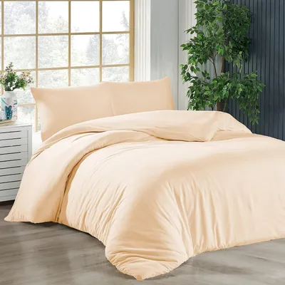 Produktbild von Bettwäsche 200x200 + 2er 40x80 cm Beige Bettbezug Baumwolle, 3-teilig