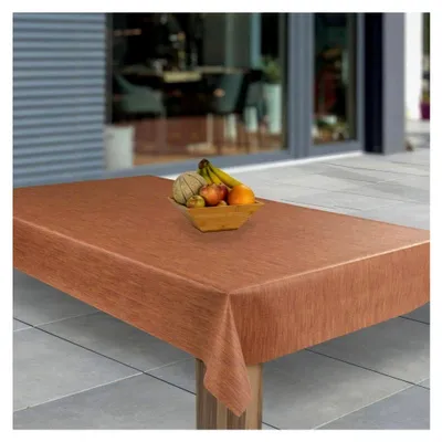 Produktbild von Wachstuch-Tischdecke Abwaschbar für den Garten, Eckig, Wasserabweisend, Muster: Orange Lachs Leinenoptik, Größe: 100x140