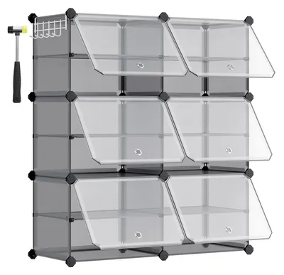 Produktbild von Schuhregal - Schuhschrank - 6 Fächer - Mit Türen - 30×40×30 cm Pro Fach - Stahlrahmen - Kunststoff - Größe M - Hellgrau