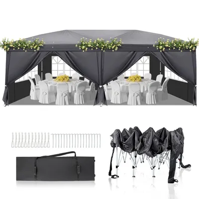 Produktbild von FCH Pavillons & Partyzelte 3x6m, Festzelt Faltpavillon Gartenzelt für Garten Terrasse Feier Party, Wasserdicht & UV-Schutz mit 6 Seitenteilen,Grau