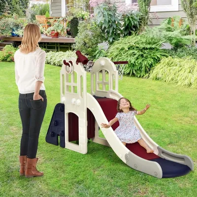 Immagine prodotto di Scivolo per bambini parco giochi per bambini da giardino scivolo per bambini con scala canestro da basket blu
