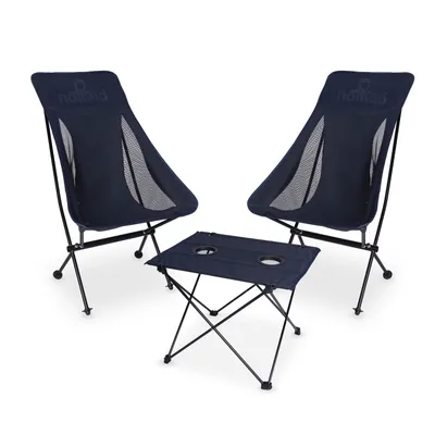 Produktbild von NOMAD® Set Campingstuhl Premium  Komfort 2x + 1x Camping Tisch (set) 3er-Pack Dunkelblau
