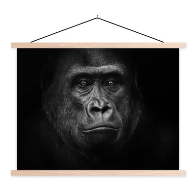 Produktbild von MuchoWow® Textilposter Gorilla - Schwarz - Weiß - Tiere - Porträt 40x30 cm mit holzfarbenen Rahmen - Bilder