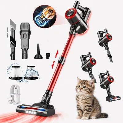 Produktbild von Akku Staubsauger, 500W/32000 Pa Staubsauger kabellos mit HEPA ,45 Min, kabelloser Staubsauger,Anti-Tangle-Staubsauger, Handstaubsauger für Tierhaare