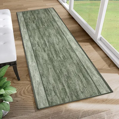 Produktbild von Läufer Teppich Meterware Flur Wohnzimmer Schlafzimmer Kurzflor Modern Design Rutschfest Grün 100 x 660